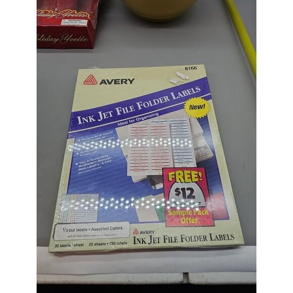 AVERY Ink Jet File Folder Labels 8166 Box of 25 Sheets 30 Labels/Sheet 750 Label - Picture 1 of 3